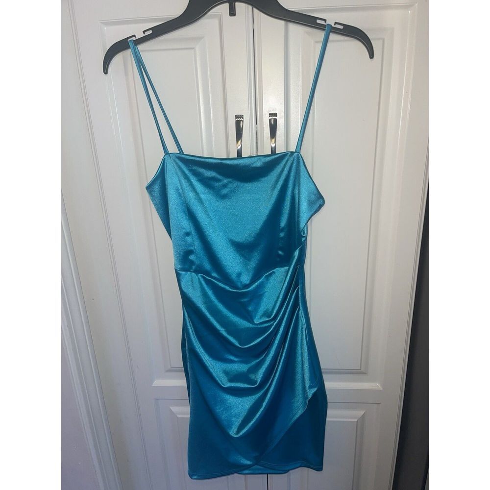 Windsor Ocean Blue Satin‎ Dress Spaghetti Straps Sz M NWT